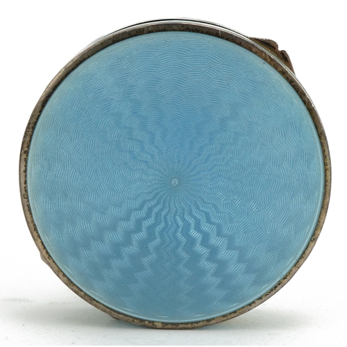 82 - P H Vogel & Co, Art Deco silver and blue guilloche enamelled compact with hinged lid and gilt interi... 