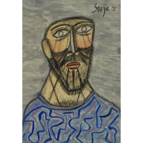 421 - Manner of Francis Newton Souza - Head and shoulders portrait of a bearded gentleman, mixed media on ... 