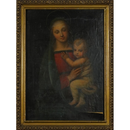 147 - After Raphael - Madonna del Granduca, 18th/19th century Italian Old Master oil on canvas, partial la... 