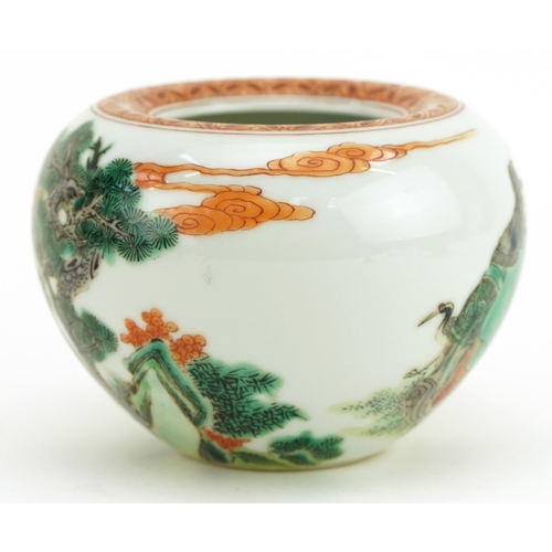 210 - Chinese porcelain jar hand painted in the famille verte palette with elders and children with a deer... 