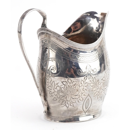4 - George III silver cream jug engraved with swags and foliage, indistinct maker's mark London 1799, 11... 
