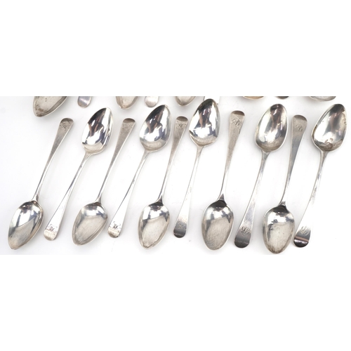 141 - Collection of Georgian and later silver spoons including a set of six by Josiah and George Piercy, L... 