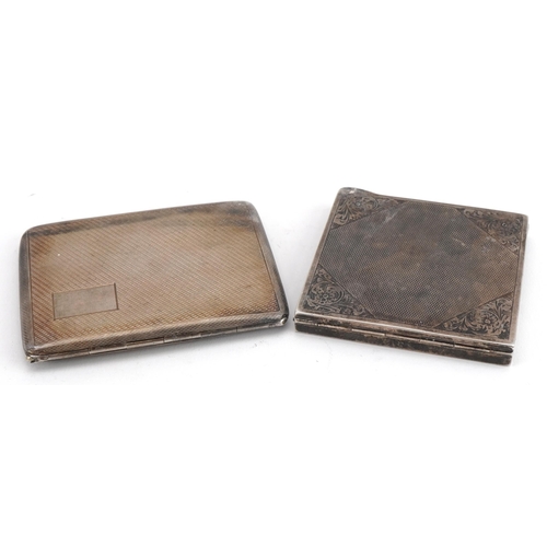 319 - George VI silver cigarette case and a sterling silver compact, each with engine turned decoration, t... 