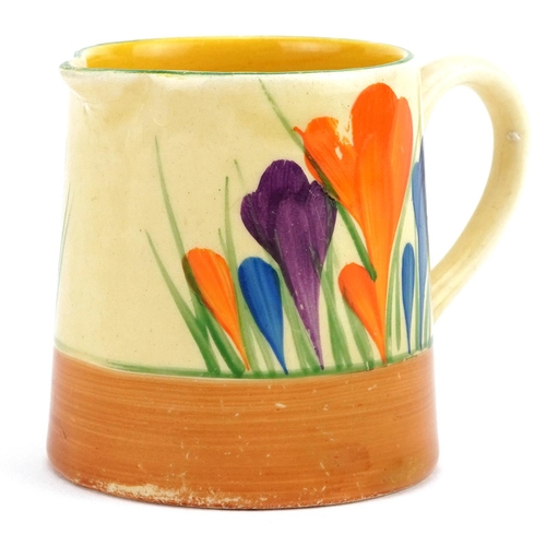 250 - Clarice Cliff, Art Deco Bizarre milk jug hand painted in the Crocus pattern, 6cm high