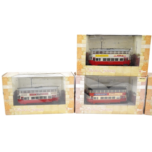 1667 - Four Corgi Original Omnibus diecast trams with boxes