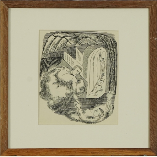 269A - Edward Bawden - Death and the Dreamer, print, various inscriptions verso including Alphabet and Imag... 