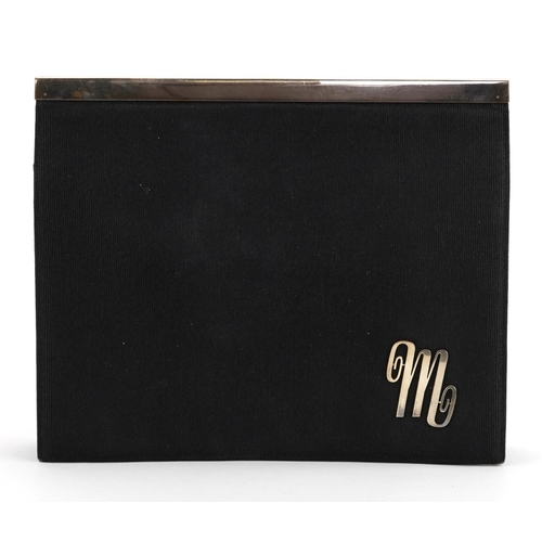 362 - Asprey of London, silver mounted part silk clutch bag, L S maker's mark, London 1953, 20.5cm wide