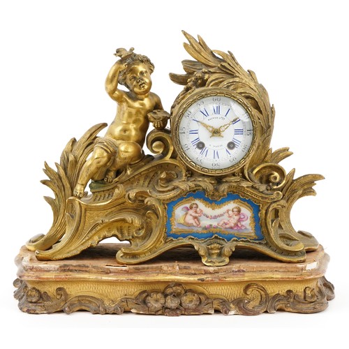 34 - Raingo Freres of Paris, 19th century French ormolu Rococo style mantle clock striking on a bell surm... 