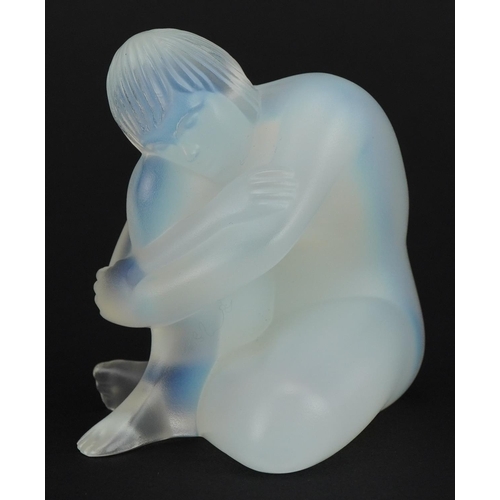 7 - Lalique, French frosted opalescent Nu Sage nude female paperweight with box, etched Lalique France, ... 