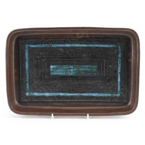 92 - Troika St Ives pottery tray hand painted and incised with an abstract design, 30cm wide