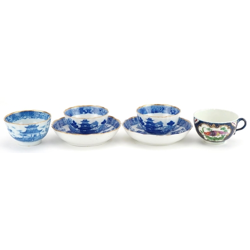 63 - Early 19th century and later English teaware including a Worcester cup hand painted with birds and i... 