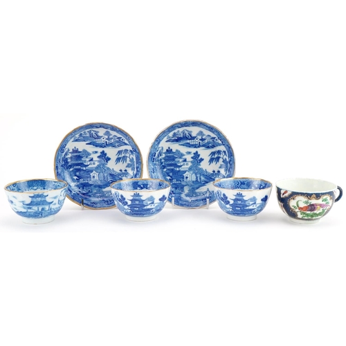 63 - Early 19th century and later English teaware including a Worcester cup hand painted with birds and i... 