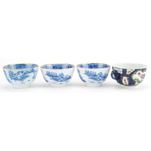 63 - Early 19th century and later English teaware including a Worcester cup hand painted with birds and i... 