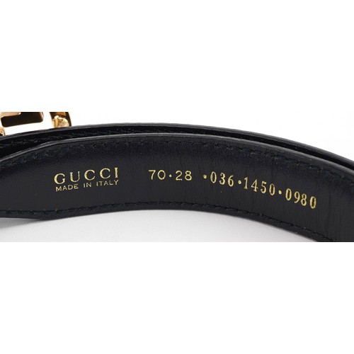 367 - Gucci, ladies black leather Monogram leather belt and Gucci keyring