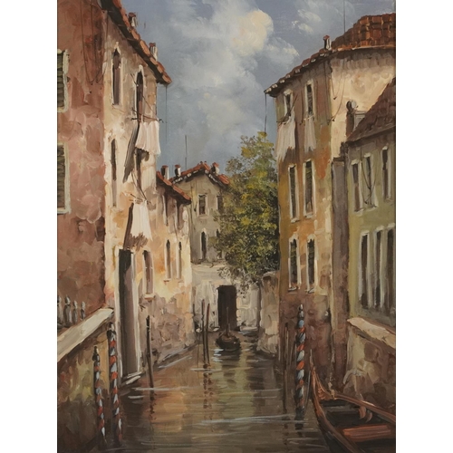 420 - Guido Borelli - Venetian canal with gondolas, Italian oil on canvas, Italian certificate of authenti... 