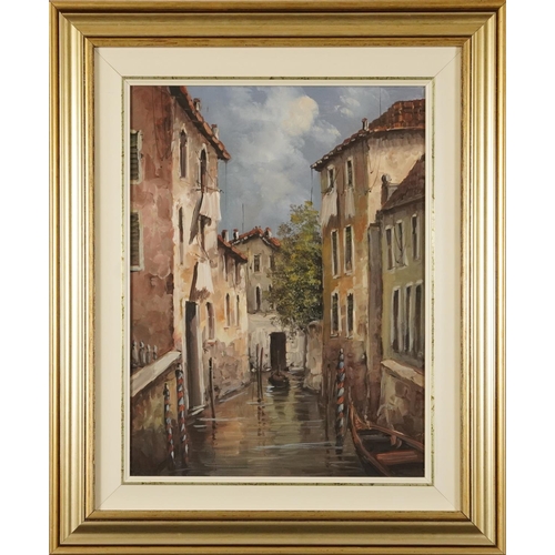 420 - Guido Borelli - Venetian canal with gondolas, Italian oil on canvas, Italian certificate of authenti... 