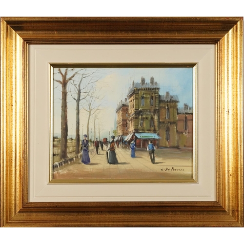 419 - C de Ferraro - Street scene with figures, Italian oil on canvas, certificate of authenticity verso, ... 