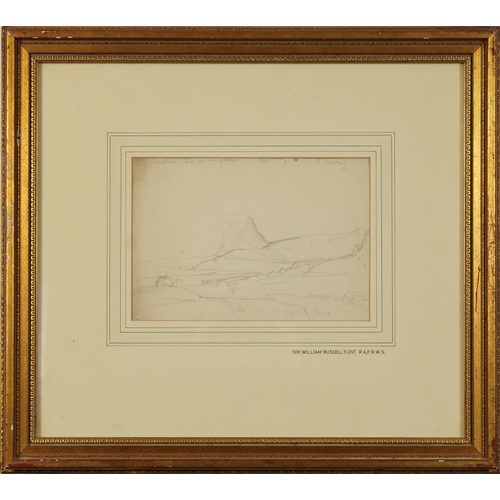 194 - William Russell Flint - Mountainous landscape, pencil sketch, inscribed in pencil and inscribed to t... 