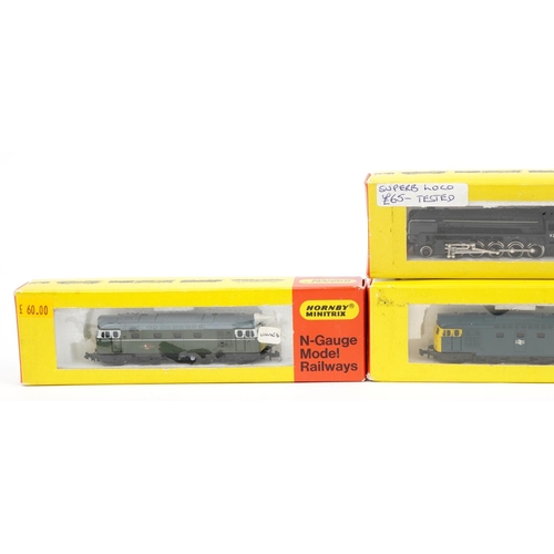 1530 - Four Hornby Minitrix N gauge model railway locomotives with boxes numbers 203, 204, 207 and 212