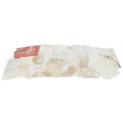 1508 - Large collection of crochet, linen and muslin including tablecloths and coasters