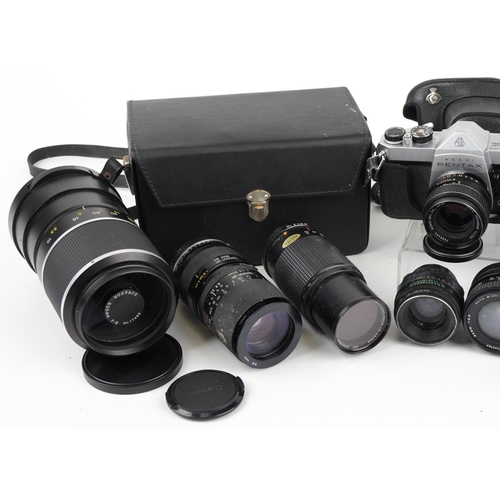 1387 - Collection of vintage and later cameras, lenses and attachments including Asahi Pentax SP1000, Halin... 