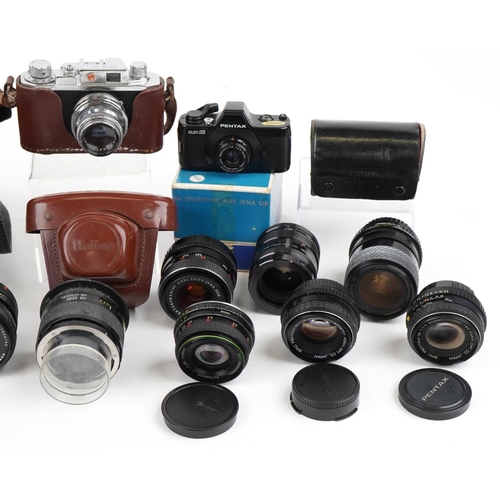 1387 - Collection of vintage and later cameras, lenses and attachments including Asahi Pentax SP1000, Halin... 