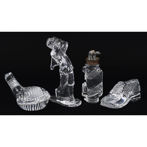 1102 - Waterford Crystal with boxes comprising golf bag, golf shoe, golf putter and golfer, the largest 17c... 