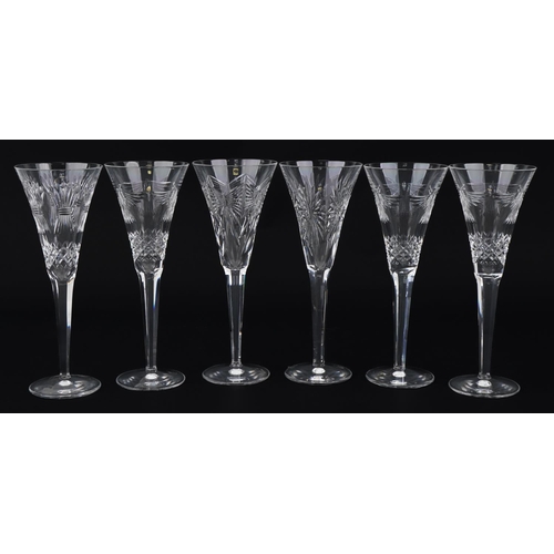 1096 - Three pairs of Waterford Crystal The Millennium Collection toasting flutes with boxes comprising Pea... 