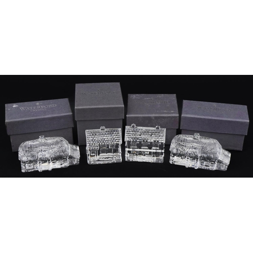 1101 - Waterford Crystal buildings with boxes including Lismore Cottage, the largest 9cm wide