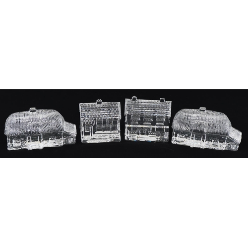 1101 - Waterford Crystal buildings with boxes including Lismore Cottage, the largest 9cm wide