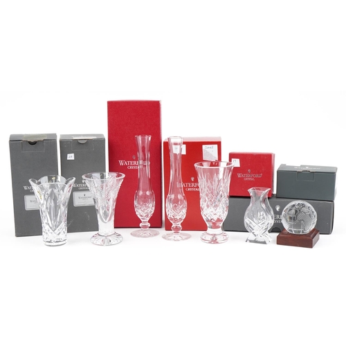 1099 - Seven Waterford Crystal vases with boxes including seven inch Archive vase and pair of Athens posy v... 