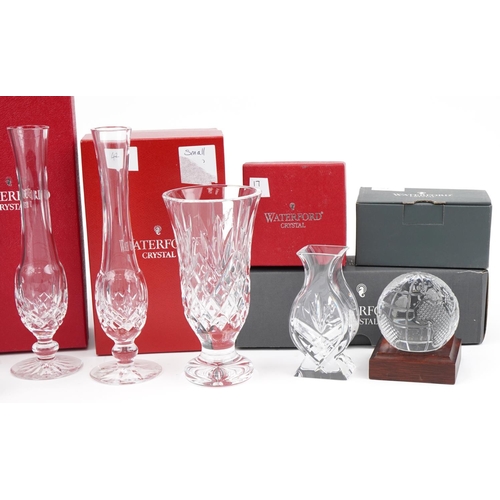 1099 - Seven Waterford Crystal vases with boxes including seven inch Archive vase and pair of Athens posy v... 