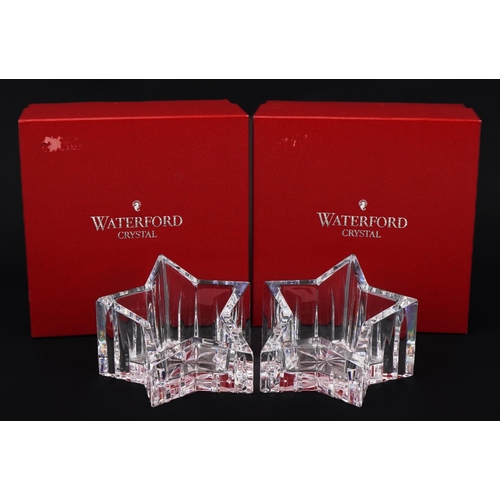 1095 - Pair of Waterford Crystal star votive candleholders, with boxes, each 12.5cm in diameter