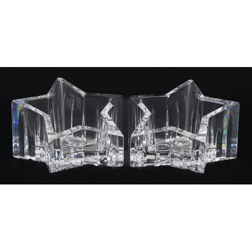 1095 - Pair of Waterford Crystal star votive candleholders, with boxes, each 12.5cm in diameter