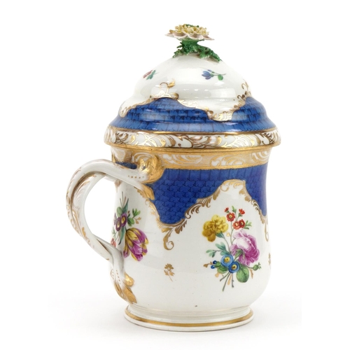 308 - Vienna, Austrian porcelain lidded baluster chocolate cup hand painted with flowers, 19cm high