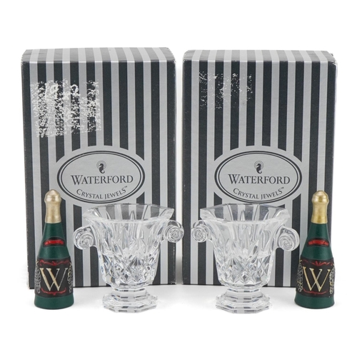 1105 - Pair of Waterford Crystal Champagne bottles with buckets, the bottles each 7cm high