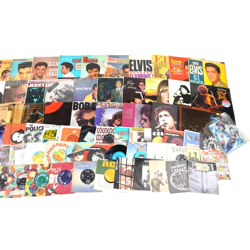 1526 - Vinyl LP records and 45rpm records including Joni Mitchell, Leonard Cohen, Elvis Presley, Rusty Warr... 