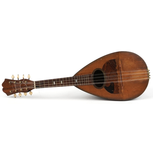 529 - Stridente, Italian inlaid rosewood mandolin, paper label to the interior, numbered 22, 60cm in lengt... 