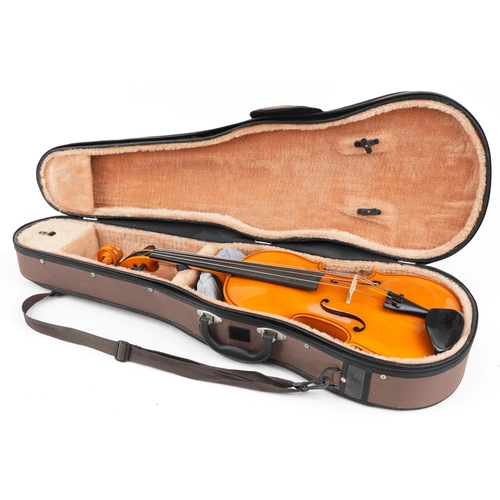 524 - Andreas Zeller for Stentor, violin with fitted case, paper label to the interior, the back 15.5 inch... 