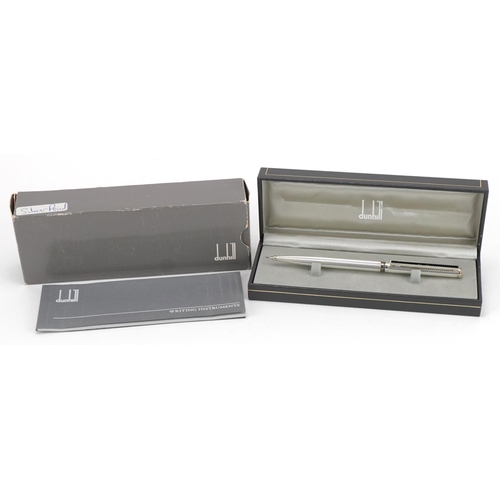 40 - Dunhill white metal propelling pencil with fitted case, booklet and box