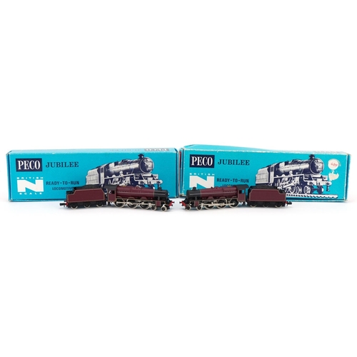 1534 - Two Peco N gauge model railway locomotives and tenders with boxes number NL-22