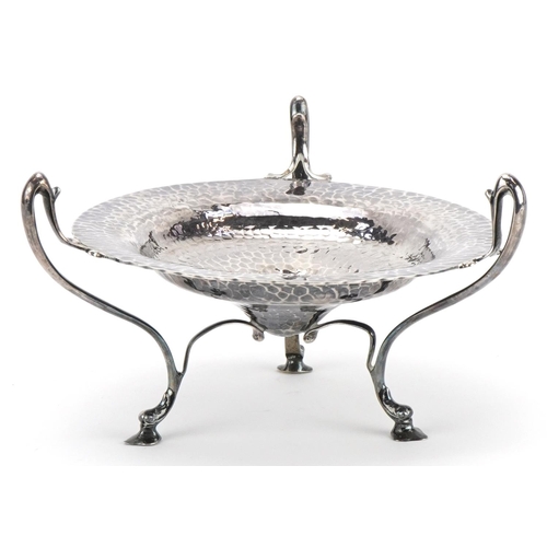 28 - Pearce & Son, Arts & Crafts circular silver three footed comport, the bowl with planished decoration... 
