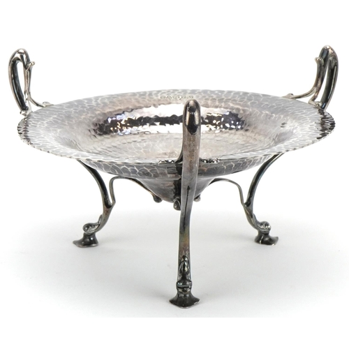 28 - Pearce & Son, Arts & Crafts circular silver three footed comport, the bowl with planished decoration... 