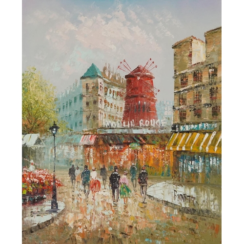 1520 - Caroline Burnett - Parisian street scenes including the Moulin Rouge, pair of Impressionist oil on c... 