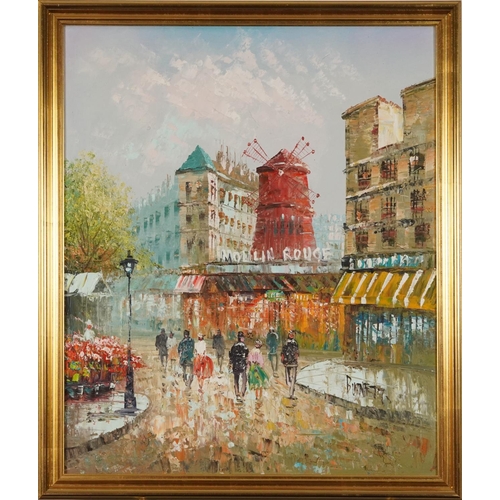 1520 - Caroline Burnett - Parisian street scenes including the Moulin Rouge, pair of Impressionist oil on c... 