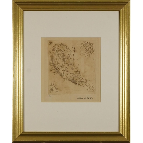 97 - Wassily Kandinsky - Abstract composition, Russian pencil signed etching numbered XIX/C, various insc... 