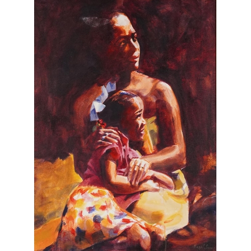 352 - Hazel Soan - Portrait of an African mother and child, oil on canvas, 75cm x 60cm