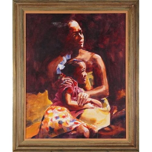 352 - Hazel Soan - Portrait of an African mother and child, oil on canvas, 75cm x 60cm