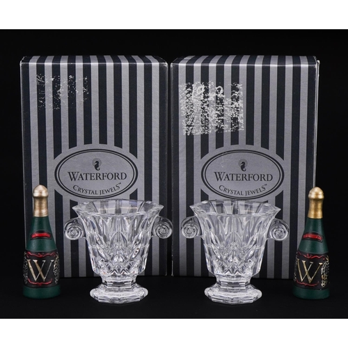 1105 - Pair of Waterford Crystal Champagne bottles with buckets, the bottles each 7cm high