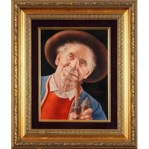 14 - Otto Eichinger - Portrait of a gentleman smoking a pipe, Austrian oil on board, mounted and framed, ... 